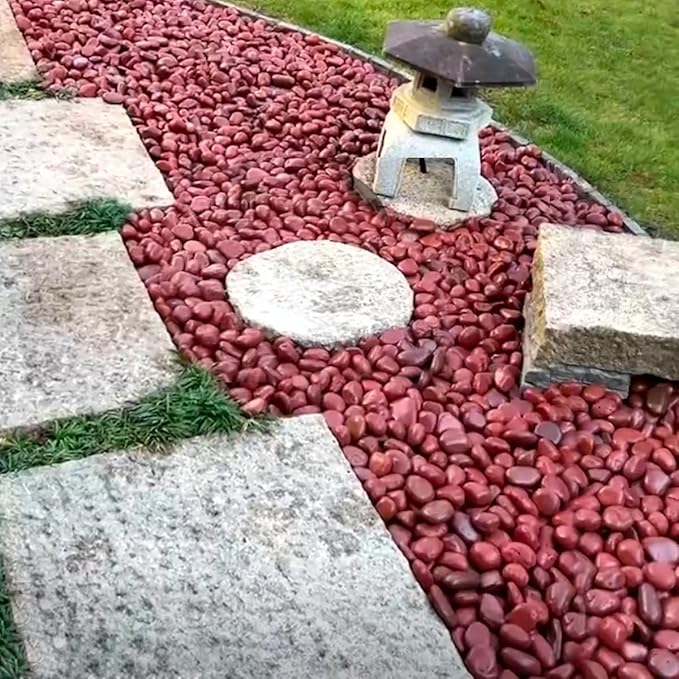 40lbs Red River Rocks for Landscaping, 1-2 Inch Natural Pebbles for Indoor Plants, High Polished Decorative Stones Garden Outdoor and Indoor DIY Vase Filler Fish Tank Aquariums