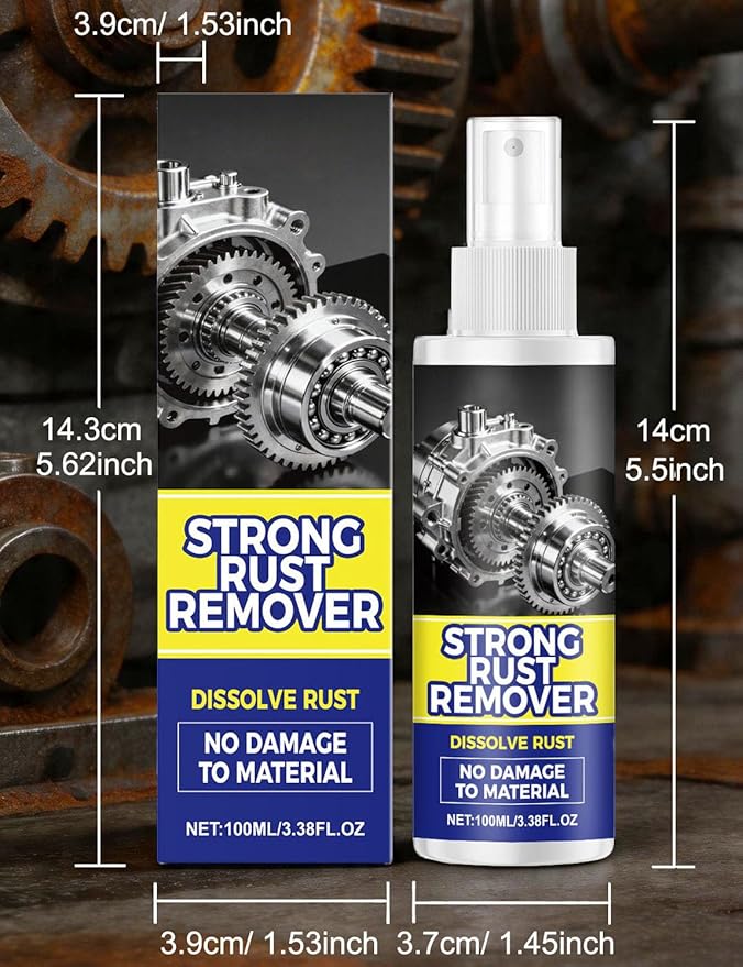 Upgrade Rust Remover Set for Metal, with Cleaning Cloth and Sponge, Heavy Duty Metal Cleaner for Vehicles, Tools, Chains, Multipurpose Iron Out Rust Stain Remover, 100 ml