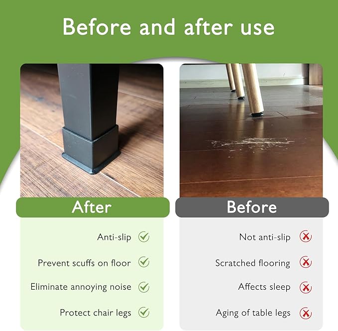 EASYEAH 2" x 4" (50x100mm) Rectangle Chair Leg Floor Protectors, Black Rubber Chair Leg Caps, Non-Slip Patio Furniture Feet Cap, PVC Chair Feet Covers for Hardwood Floors & Tables, 4pcs