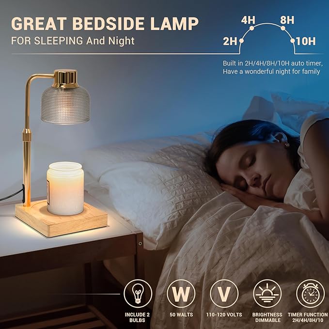 KLL Candle Warmer Lamp with Timer: Christmas Gifts for Women, Birthday Gifts for Women Mom Friend Sister - House Warming Gift New Home Decor - Wax Melt Warmer for Jar Candles with 2 Bulbs