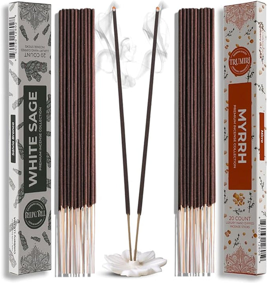 Trumiri Incense Sticks - Combo Pack of 40 Insence-Sticks - 20 White Sage + 20 Myrrh - Insenses - Insents - Incents - Inscense - Incence - Incienso - All Natural Incense Sticks