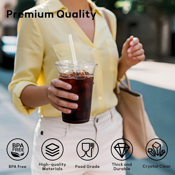 AOZITA 20 oz Plastic Cups with Lids and Straws, 25 Pack, Disposable Iced Coffee Cups with Lids, Clear Cups with Lids for Cold Drinks, Iced Tea, Milkshakes, Smoothies - Durable & BPA Free