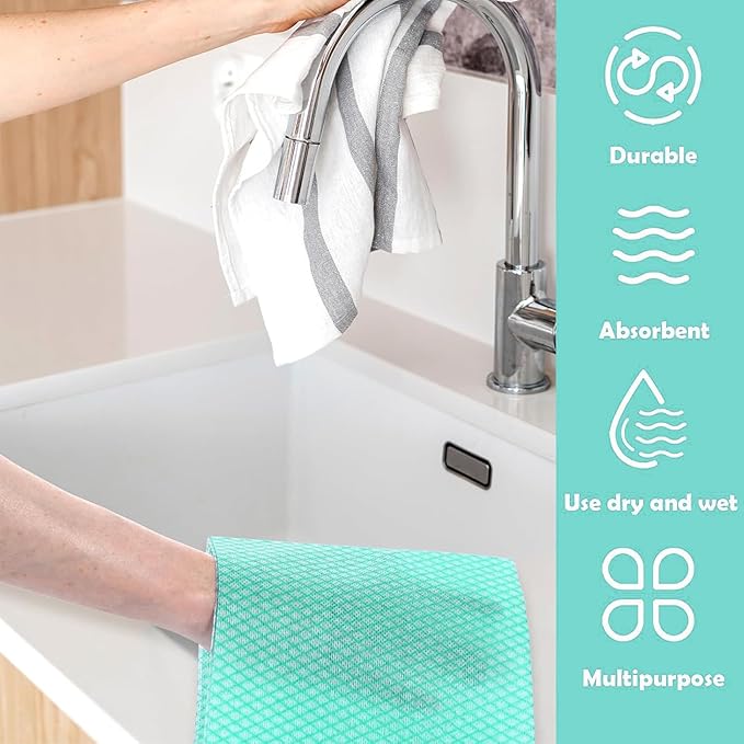 Disposable Dish Cloths Heavy Duty Disposable Cleaning Cloths for Kitchen Multi-Purpose Green Dish Rags 100 Count/Pack