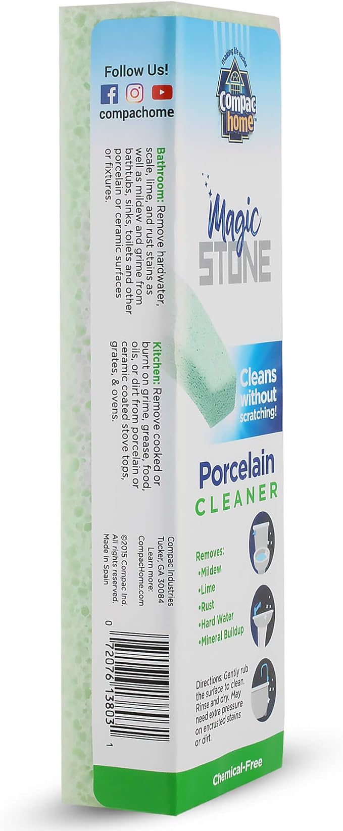 Compac's Magic-Stone Porcelain Cleaning Stick - Toilet Bowl Cleaner, Advanced Green Technology, Handy Toilet Cleaner Easily Scrubs/Removes Stubborn Lime Stains from Porcelain or Bathroom Fixtures (1)