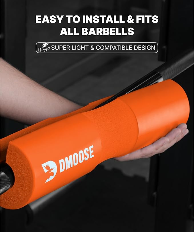 DMoose Fitness Barbell Pad for Hip Thrust, Squat & Lunges - Non-Slip Thick Foam Cushion for Neck and Back Support with Two Straps - Hip Thrust Pad for Leg Day - Fits All Olympic Bars and Smith Machine
