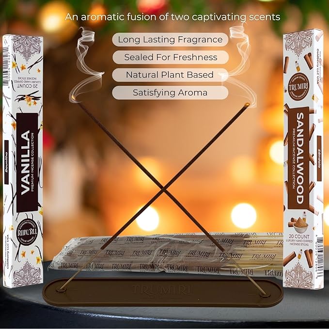 Trumiri Incense Sticks - Combo Pack of 40 Insence-Sticks - 20 Vanilla + 20 Sandalwood - Insenses - Insents - Incents - Inscense - Incence - Incienso - All Natural Incense Sticks