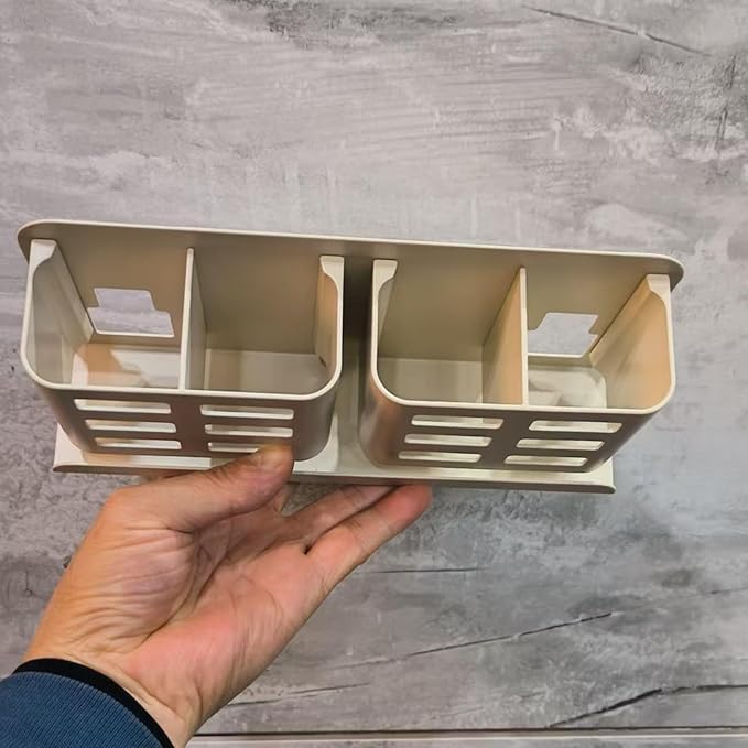 Aluminum Toothbrush Holder, Self-Adhesive Wall Mount Bathroom Organizer for Toothbrush, Razor, Comb & Toothpaste. (Cream White