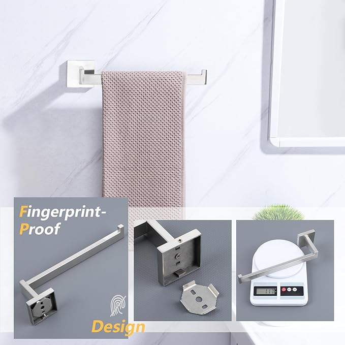 LANC Bathroom Hand Towel Holder Brushed Nickel Hand Towel Bar 10 Inch Right Side Square Towel Ring for Kitchen Bathroom Wall Mount Stainless Steel Modern Towel Racks Hanger, A8806BN