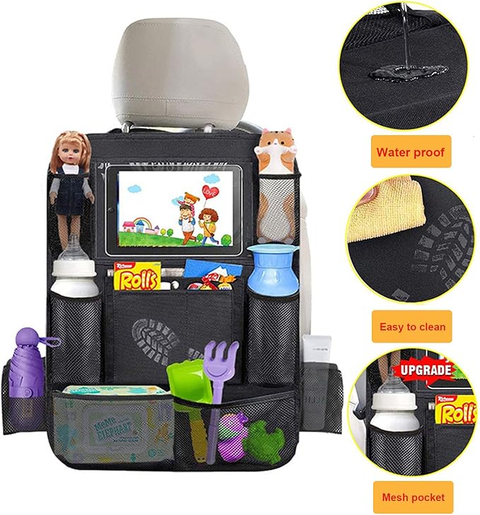 Tianle Backseat Car Organizer - Premium Car Organizer with 10" Table Holder, 9 Pockets, Road Trip Essentials for Travel Accessories (2 Pack)