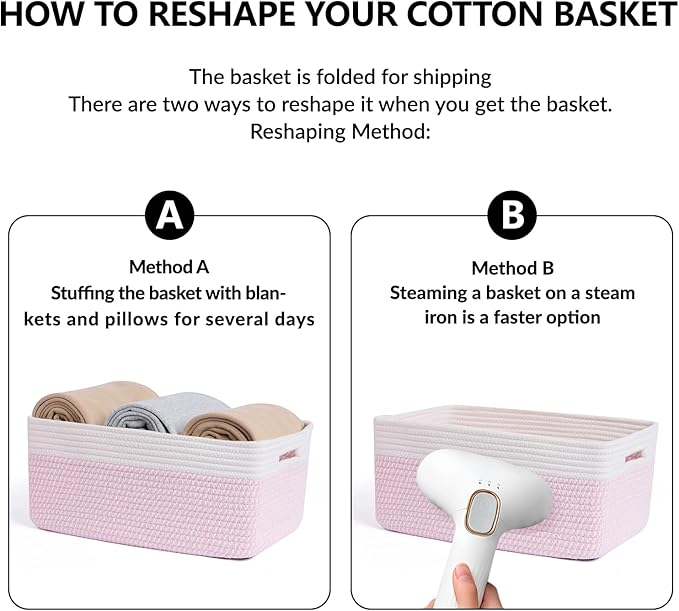 MiniArk Large Storage Baskets for Organizing, Closet Shelf Baskets for Clothes Blanket Towels, Baby Nursery, Toy Bins Box, Woven Rope Baskets, 17 x 13 x 7.5”, 4 Packs Woven Pink