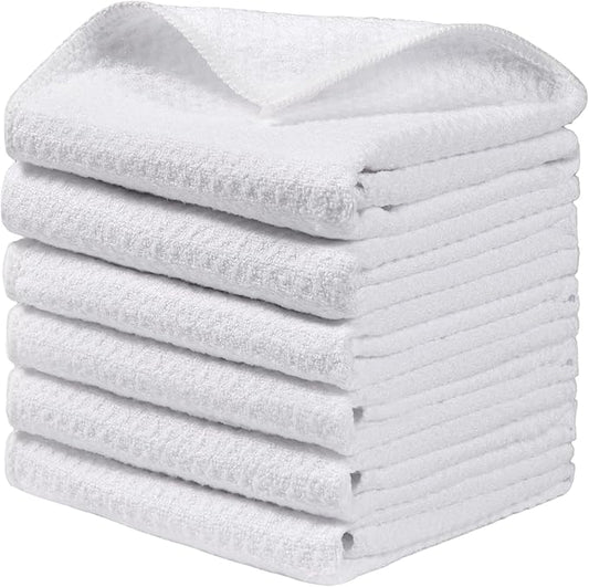 JOYMOOP Large Microfiber Waffle Weave Cleaning Cloth,Highly Absorbent Kitchen Towels,Quick Drying Lint Free Dish Towels for Kitchen,6 Pack,White,15.7×15.7 inch