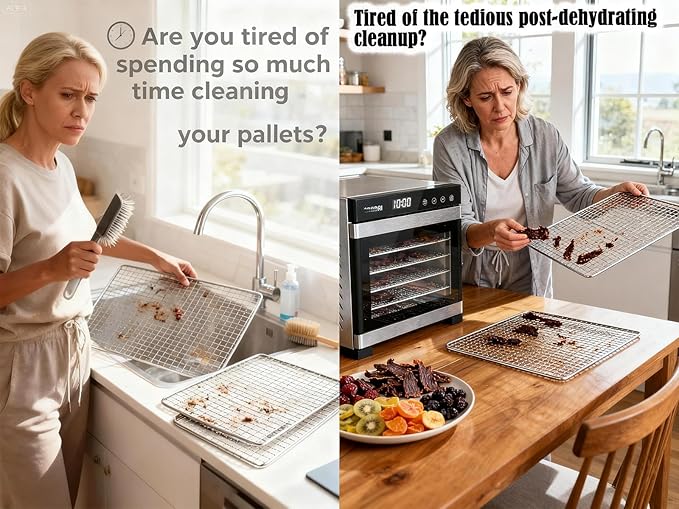 Silicone Food Dehydrator Sheets: 10-Pack - Reusable NonStick Silicone Liners for 12x13 inch Drying trays - Fit Cosori Magic Mill & Ivation - Jerky Herbs Fruit