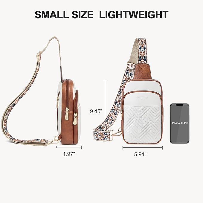 BOSTANTEN Sling Bag Quilted Crossbody Bags for Women Cross Body Purse Leather Fanny Pack with Adjustable Guitar Strap