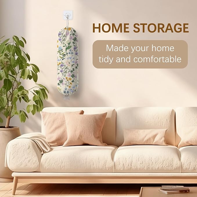 Floral Plastic Bag Holder Dispenser, Plastic Grocery Bag Organizer & Wall Mount Paper Trash Bags Saver Storage for Kitchen Home Pantry Decor, Shopping Bags Storage Dispenser