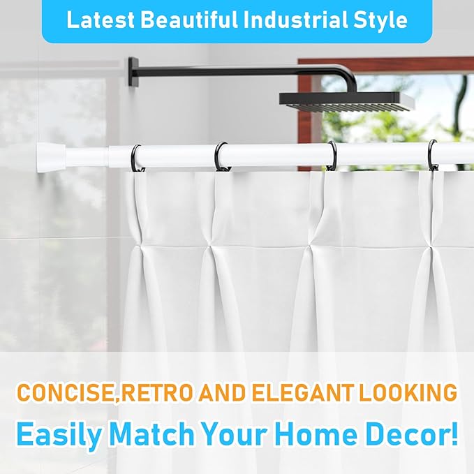 2 Pack White Tension Curtain Rod 42-73 Inch Shower Rod 7/8" Shower Curtain Rod Adjustable Spring Curtain Rods No Drilling Spring Rod Shower Curtain Tension Rod for Bathroom Windows Doorways