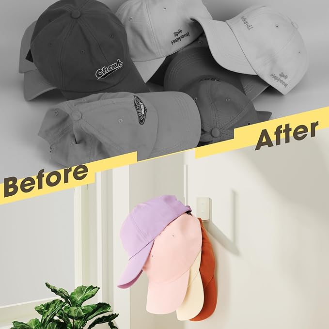 Durmmur 2 Pack Hat Racks for Baseball Caps, Acrylic Hat Organizer, Hat Hooks for Wall, Hat Holder Storage Organizer, Hat Hanger Strong Adhesive/Wall Drilled for Door, Bedroom, Closet(Clear 6 in)