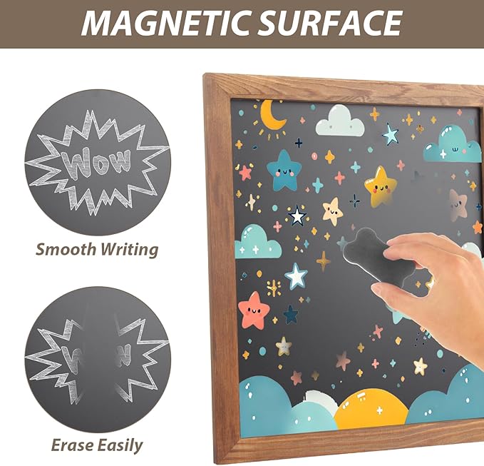 2 PCS 11x14 Inch Small Chalkboard Signs with Stand Black Magnetic Chalkboard Tabletop Non-Porous Surface with Rustic Pine Wood Frame Chalk Board Easel Sign for Kitchen, Wedding