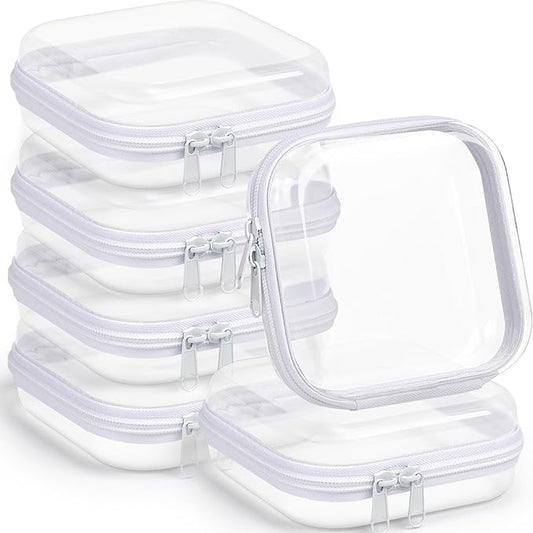 Sanwuta 6 Pcs Clear Hard Zipper Case Plastic Zipper Pouches Transparent Makeup Bag Pencil Case Pouches Toiletry Diaper Bag for Travel Toy Storage Organizer Bins(White,5 x 5 x 2 Inch)