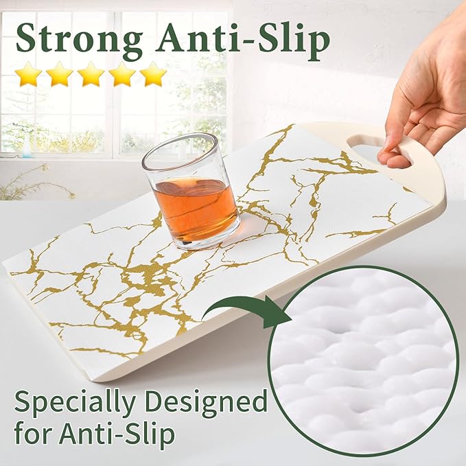Drawer and Shelf Liner for Kitchen Cabinet, Non-Slip, Waterproof Shelf Paper, 17.5 in X 20 Ft, Non-Adhesive Refrigerator Liners, Gold White Marble, Easy Liners for Bathroom Cupboard