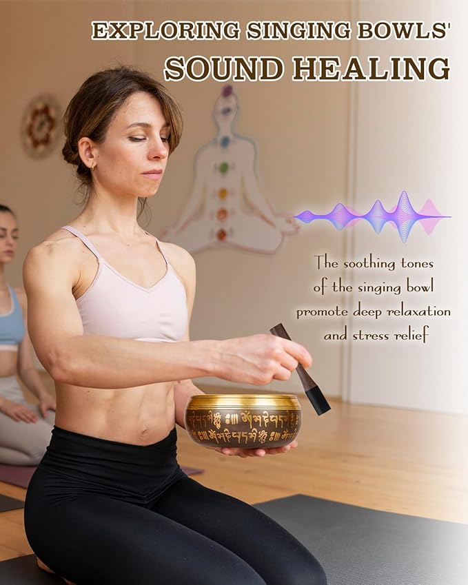 Tibetan Singing Bowls, Authentic Meditation Sound Bowls Handcrafted in Nepal for Yoga, Chakra Healing, Mindfulness, Self Care Spiritual Gifts for Women