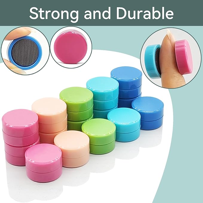 Fridge Magnets, 50 Pack Strong Refrigerator Magnets - Heavy Duty Small Round Magnets for Whiteboard Office Home, Cute Mini Magnet with 5 Colors for Locker Classroom Organization