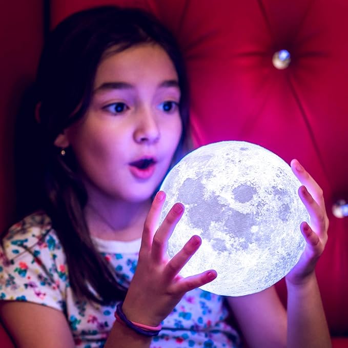 PRUGNA Moon Lamp, 1200mAh Ultra-Long Endurance Night Light, 7.1" 16 Colors LED Moon Light, Remote&Touch Control Room Decor Lamps for Kids Women Gift