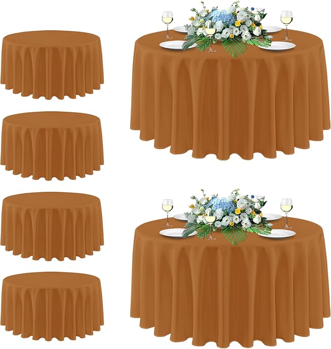 sancua Thanksgiving Round Tablecloth 108 Inch Diameter, 6 Pack Bronze, Circle Polyester Fabric Light Brown Fall Table Cloth Cover for Harvest Wedding Party Reception Banquet (Fit 42-96 Inch Tables)