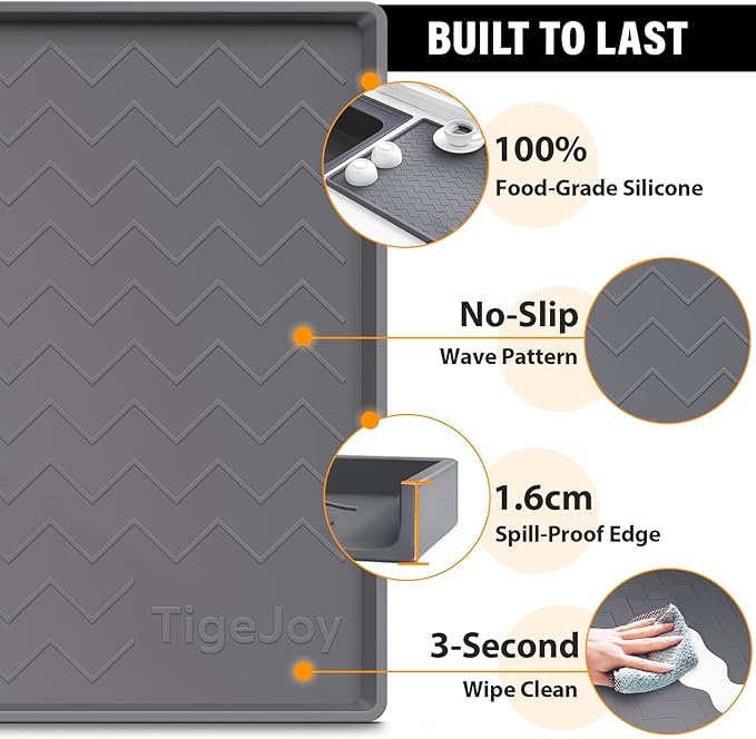 TigeJoy 19" x 19" Under Sink Mats for Kitchen Waterproof, Leak-Proof Silicone Mat Sink Protector and Cabinet Liner, Kitchen Essentials Organizer and Storage, Boot or Shoe Tray, Pet Feeding Mat
