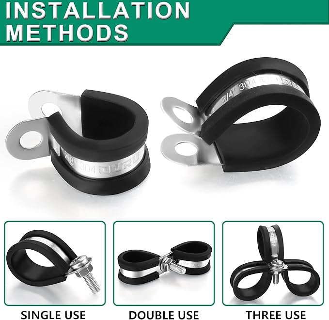 30pcs 3/16 Inch Cable Clamp,304 Stainless Steel Rubber Coated Cushioned Insulated Cable Clamps-Metal Wire Clamps,Pipe Clamps for Tube,Lines(Black,5mm)