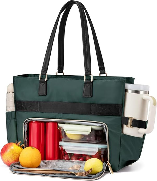 LOVEVOOK Lunch Tote Bag for Women, Work Bag with Insulated Lunch Compartment Laptop Bag Large Lunch Bag for Teacher, Daily