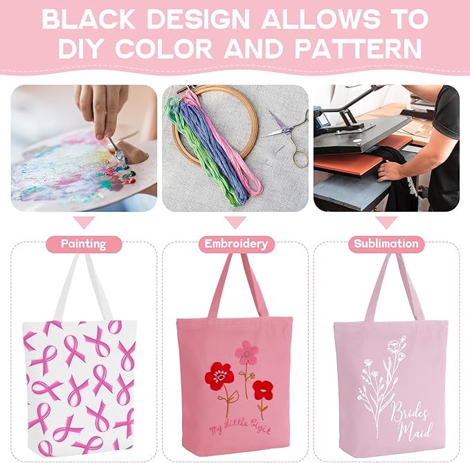 Reginary Reusable Canvas Grocery Shopping Tote Bag Bulk with Zipper & Handle Nurse Staff Coworker Employee Appreciation Gift(Pink,5 Pcs)