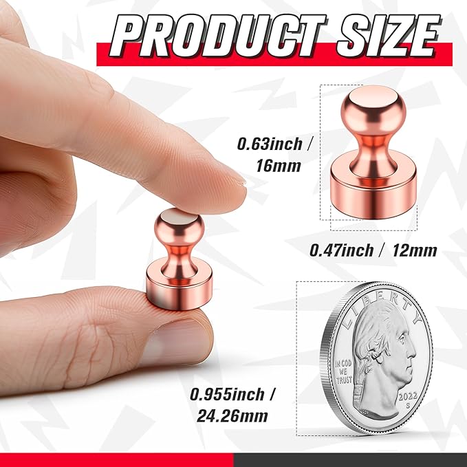 FINDMAG Refrigerator Magnets, Cool and Powerful Locker Magnets, Strong and Cute Magnetic Push Pins for Whiteboard, Stylish Dry Erase Board Magnets for Office, Classroom, Kitchen, Pack of 28 (Rose Gold)