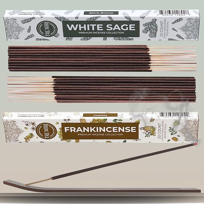 Trumiri Incense Sticks - Combo Pack of 40 Insence-Sticks - 20 White Sage + 20 Frankincense - Insenses - Insents - Incents - Inscense - Incence - Incienso - All Natural Incense Sticks