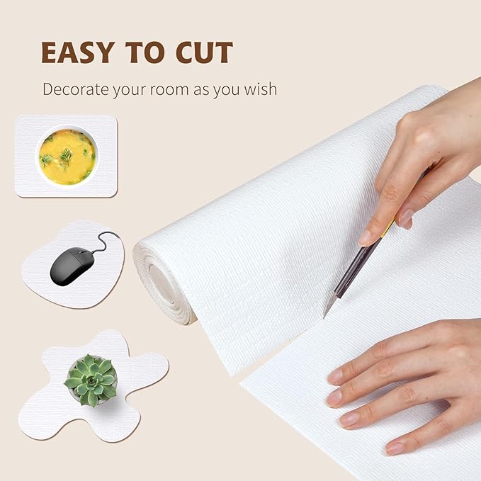 Shelf Liners for Kitchen Cabinets Non Adhesive Drawer Liner 23.6in x 30FT Pure White Thickened Shelf Liner Strong Non-Slip Easy to Clean for Tool Box Refrigerator with Knife and Tape Measure