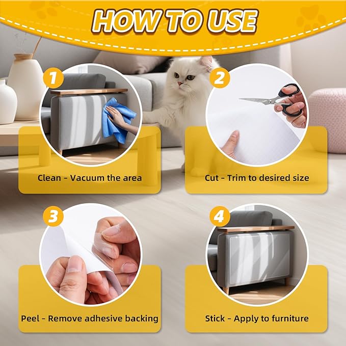 Anti Cat Scratch Furniture Protector, 8 Pcs Self-Adhesive Couch Protector for Cat Claws, Heavy Duty Couch Cover Furniture Protectors from Cats Scratching Tape for Sofa, Corner, Door, Chair