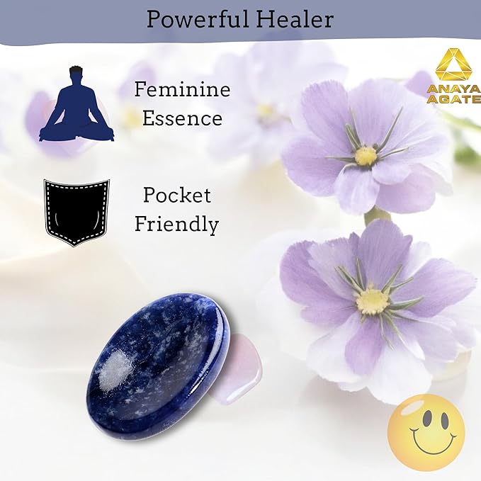 Sodalite Worry Stones – Crystal Thumb Worry Stone for Anguish, Stress – Relaxing and Soothing Balance Stones for Meditation, Stress Relief – Healing Stones and Crystals for Men and Women
