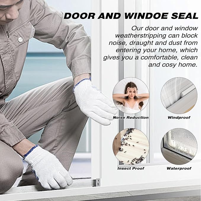 118" Wedge Weather Stripping Door Seal Strip for Door Frame & Window,Self Adhesive Window Insulation Draft Stopper Seal for Winter,Gray Foam Door Gap Filler for Soundproofing Light Blocker,Black