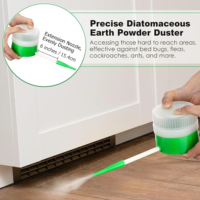 Qualirey 1 Pack Diatomaceous Earth Powder Duster with 6 Inch Extension Nozzle, Diatomaceous Earth Powder Duster for Pest Control, Sprayer for Indoor and Outdoor Use
