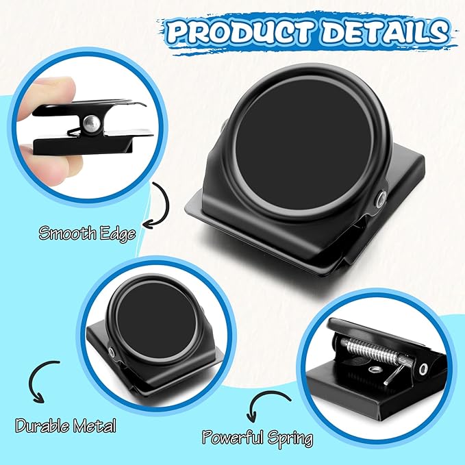 Grtard 12 Pack Magnetic Clip 1.8Inch, Black Refrigerator Clip Magnets, Clip with Magnet, Heavy Duty Refrigerator Magnets, Magnet Clips for Whiteboard, Fridge, Note List, Photo Displays, Locker