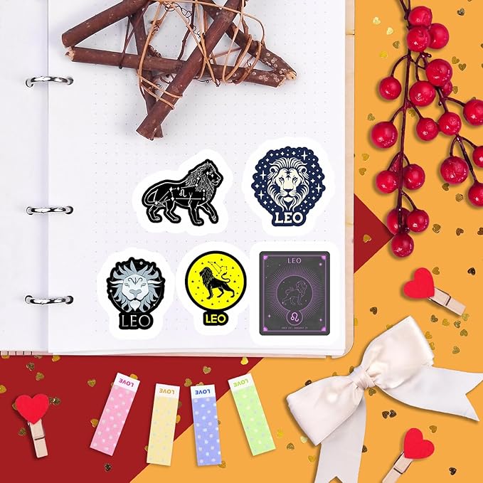 BulbaCraft 100Pcs Leo Stickers (Zodiac) for Water Bottle and Laptop - Leo Party Favors & Decorations, Waterproof Vinyl Astrology Decals, Gifts for Women & Men