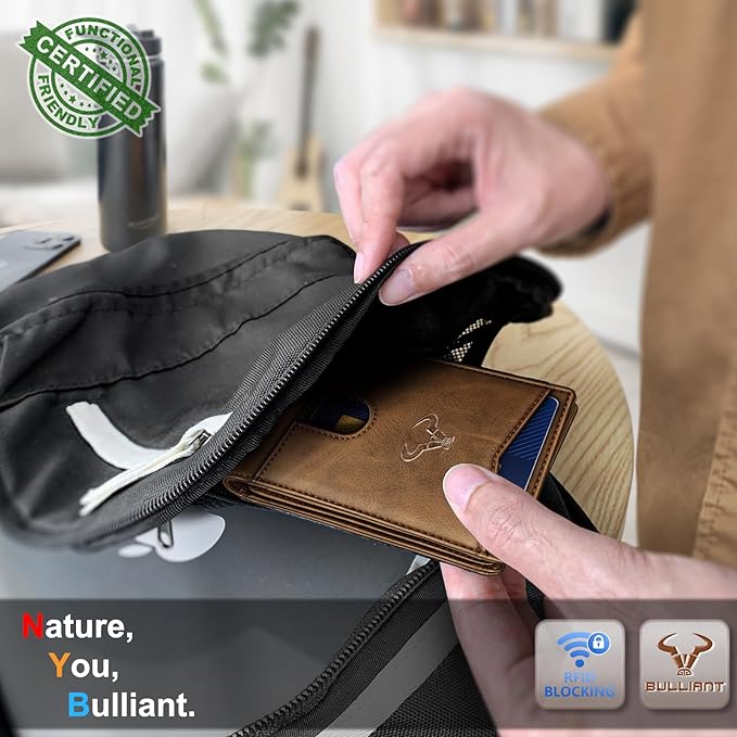 BULLIANT Men Wallet, Slim Leather Wallet Front Pocket Card Holder Gift For Men 11 Slots RFID Blocking