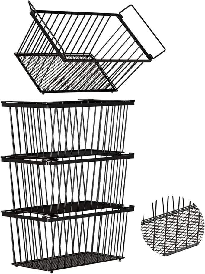ANJUBAN Enhanced Leak-Proof Bottom - Freezer Organizer Bins ，4 Pack Stackable Deep Freezer Organizer Bins for 7 Cu.FT Small Chest Freezer，organization and storage，pantry organizers(4 Pack-black)