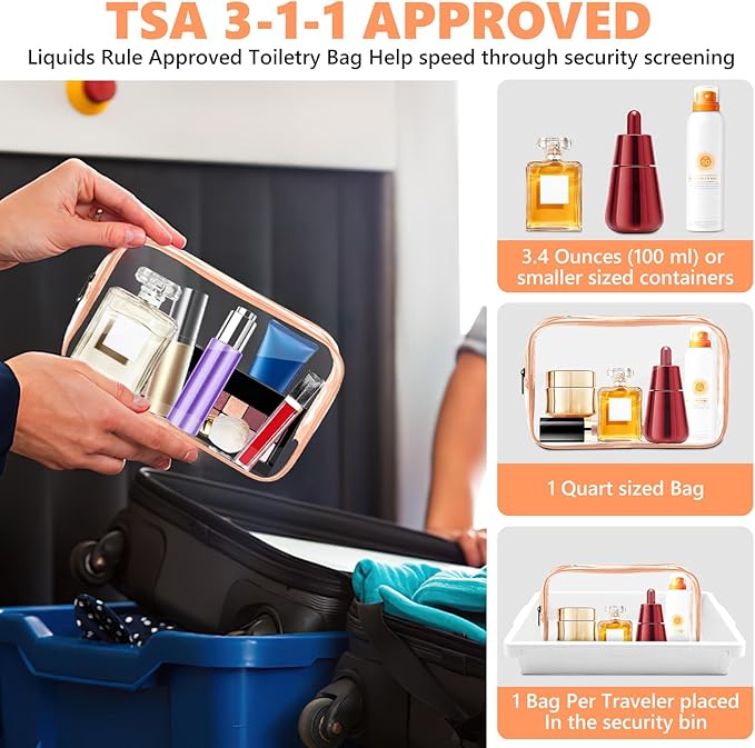 AURUZA Clear Makeup Bag, Portable Travel Toiletry Bags with Zipper, TSA Approved Clear Organizer Bags, PVC Cosmetic Pouch for Airport Airline Compliant