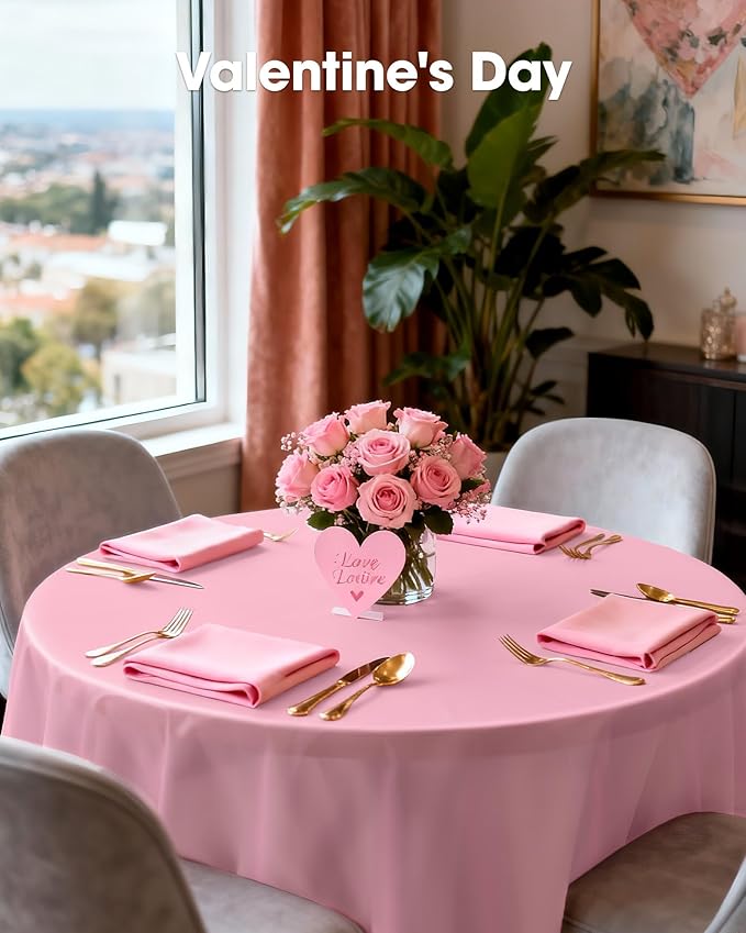 Pureegg Plastic Table Cloth Disposable 10 Pack, 84'' Round Table Cloths, Easter Party, Valentines, Mothers Day Decorations, Tablecloths, Round, Pastel Plastic Cover, Leakproof & Sturdy, Pink