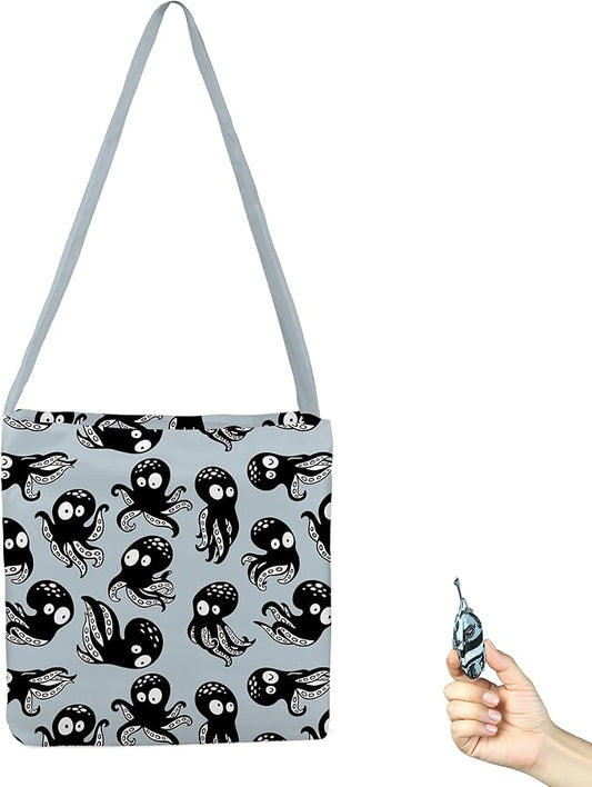 BeeGreen Octopus Ultimate Crossbody Tote Bag - Beach Reusable Grocery Shopping Bag - Foldable Compact Portable Sturdy Bags