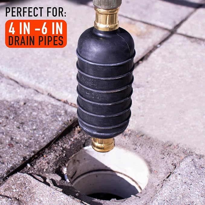 DrainX Hydro Pressure Drain Cleaning Bladder Pro - Fits 4" to 6" Drain Pipes - Unclogs Stubborn Blockages in Bathroom Sinks, Shower Drains, Bathtubs, Plumbing Pipes