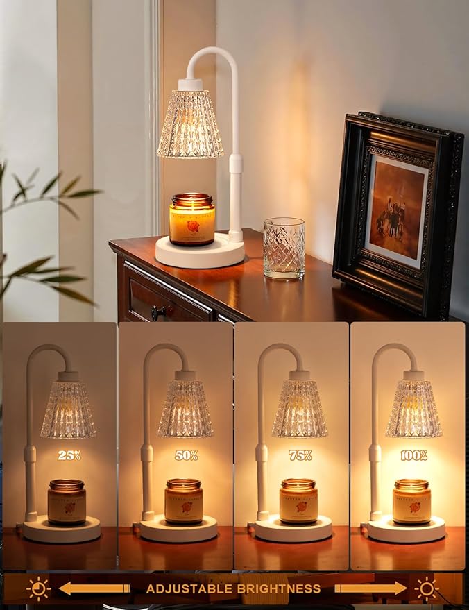 Innqoo White Crystal Candle Warmer Lamp with Timer, Dimmable Candle Warmer for Jar Candles, Height Adjustable Wax Melts Warmer, Birthday Gifts for Women Mom, House Warming Gifts New Home Decor