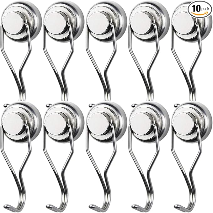 MIKEDE Magnetic Hooks Heavy Duty 80LB+ Swivel Swing Strong Magnetic Hooks Cruise Neodymium Hook Magnets for Hanging Home Workplace Metal Door Office and Garage - Pack of 10