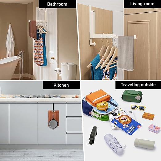 Over The Door Drying Rack, Foldable Portable Over The Door Hooks Hanger with Towel Racks for Coat Clothes Laundry Bathroom Bedroom Travel Hangers (Milky White, 2 Pack)
