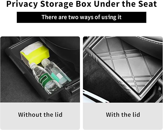 Tesla Model Y Under Seat Storage Box Organizer 2 Pack Hidden Tray Underseat Bins with Lid Fit Tesla Model Y 2020-2024 Model Y Accessories